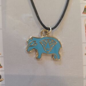 Blue Enamel Elephant Pendant Necklace